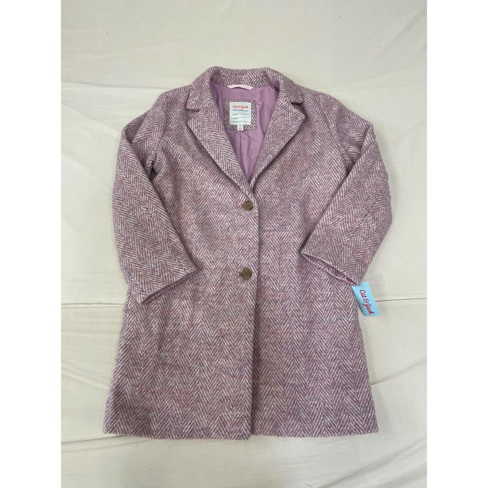 Cat & Jack Girls XL Mauve Herringbone Long Coat